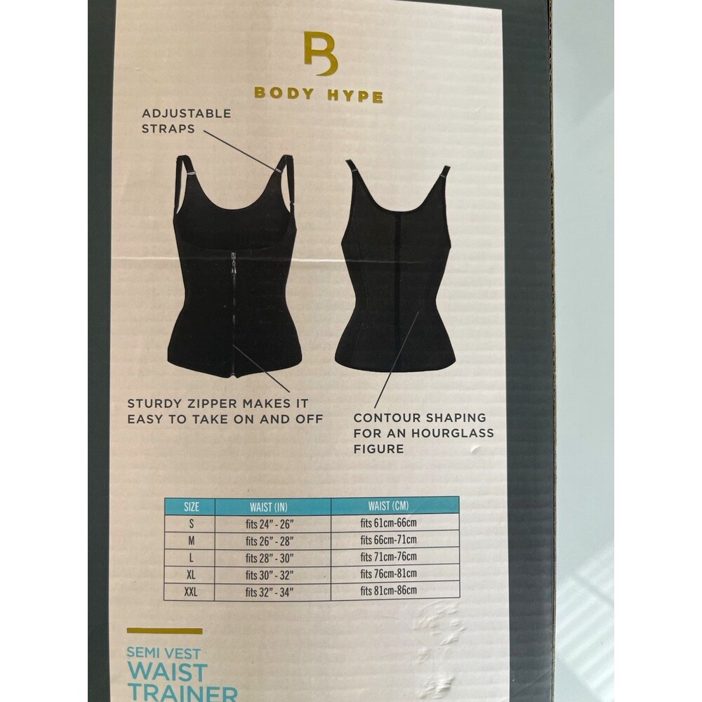 Body Hype Semi Vest Waist Trainer Underbust Full Zip Adjustable Strap Black XL